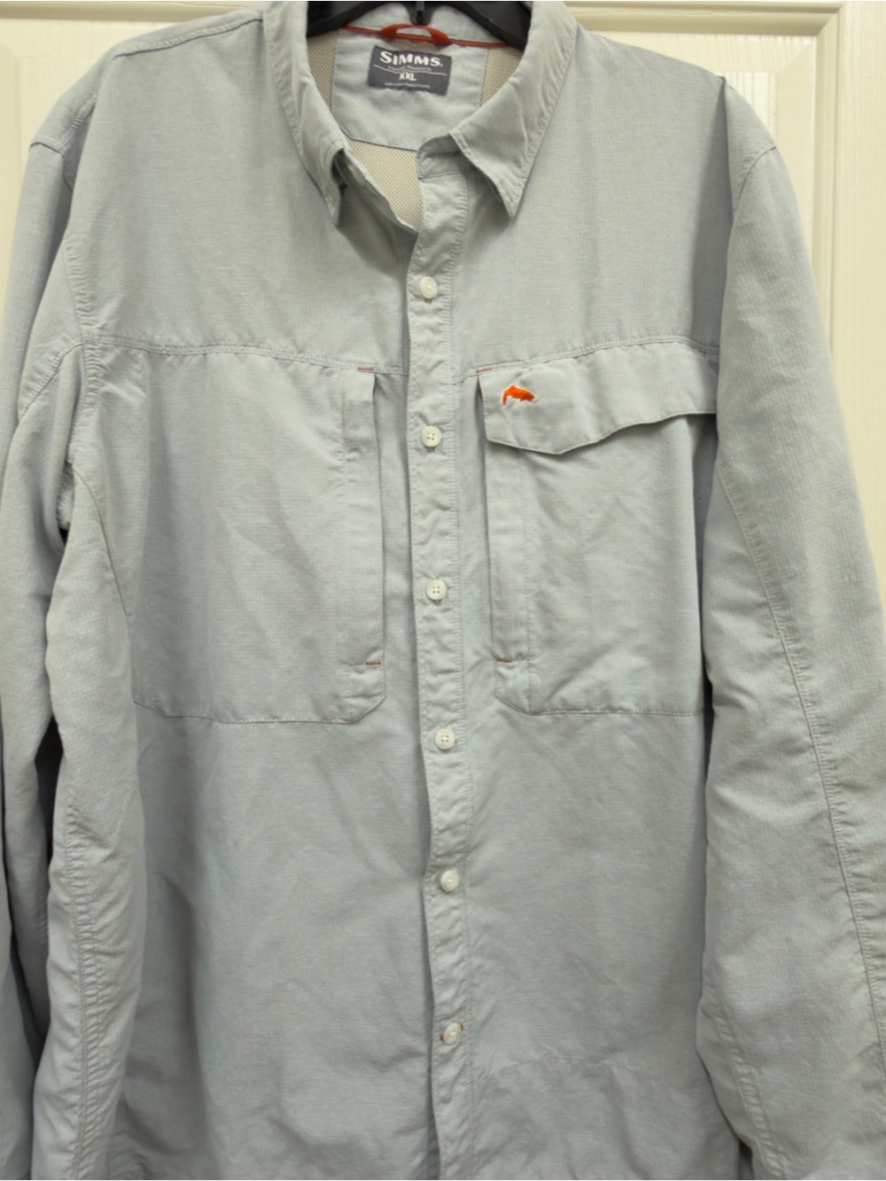 Simms Men’s Guide Light blue Long-Sleeve snap front fishing Shirt size XXL